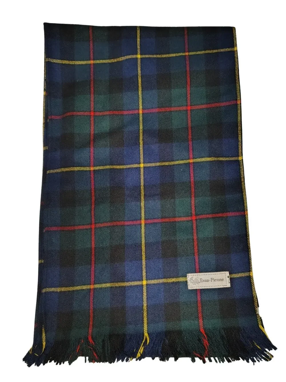 1970s Green Wool Tartan MacLeod of Harris (Modern) design Scarf With Fringe Edge